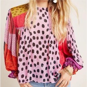 Anthropologie bl^nk London Miranda peasant Blouse multi pink 2X